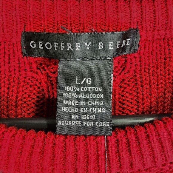 Mens Red Geoffrey Beene Pullover Cable Knit Sweater Crew Neck Long Sleeve Size L - Picture 6 of 10